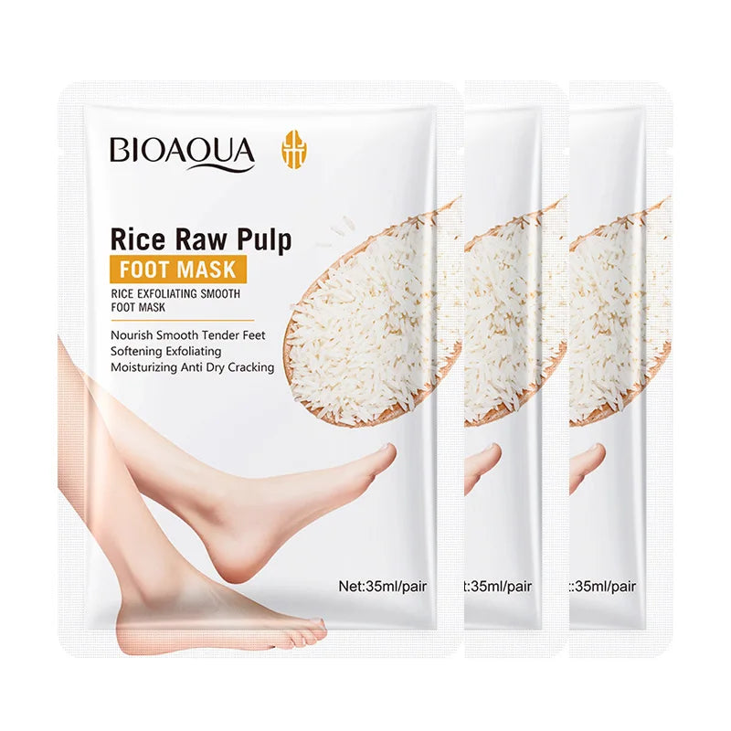 BIOAQUA White Rice Foot Mask anti Wrinkle Moisturizing Foot Peeling Mask Exfoliating Feet Spa Pedicure Exfoliant Feet Skin Care