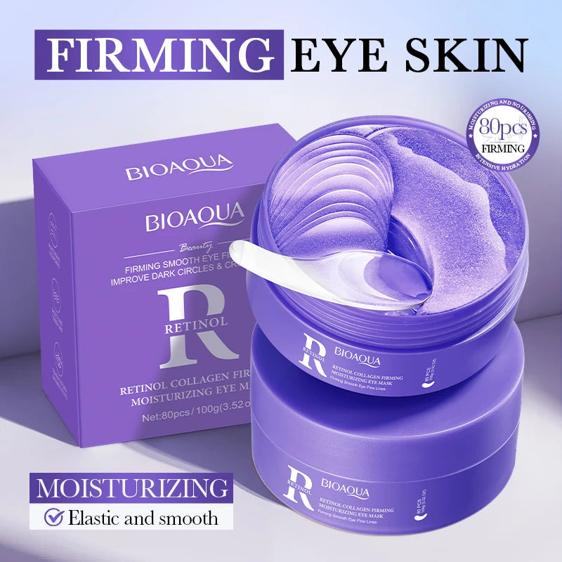 80Pcs BIOAQUA Retinol Crystal Collagen Eye Mask anti Dark Circles Anti-Wrinkles Moisturizing Anti-Aging Eye Patches Skin Care
