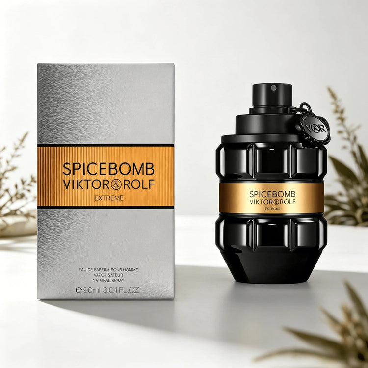 Viktor & Rolf Spicebomb Extreme Men EDP Perfume Rich Spicy Warm Tobacco Scent Matte Black Geometric Bottle Luxury Gold Band Gift Perfume for Him Khamik Shop Online