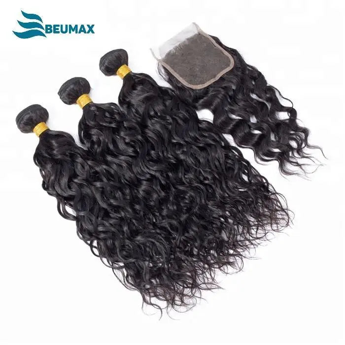 10A Grade 3/4 Water Wave Human Hair bundles with  4x4 Closures & 13x4 Cerise Alfie