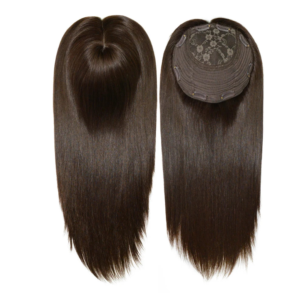 14 Inches Mogolian Cuticle Remy Hair Topper Silky Straight 8x8” Jewish Kosher Human Hairpieces Topper Free Style 120% Density Khamik Shop Online