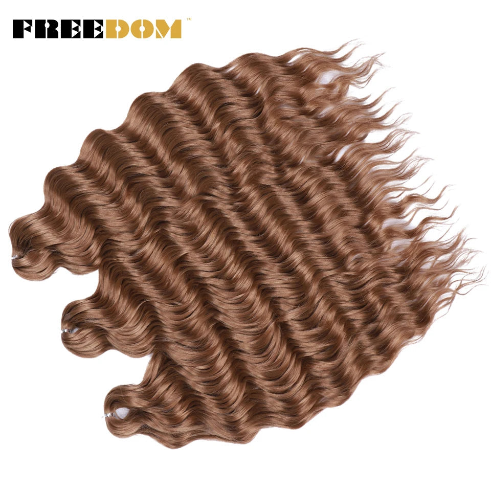 FREEDOM Synthetic Curly Braiding Hair Extensions 24 Inch/60 cm Long Deep Wavy Twist Crochet Braids Hair Ombre Brown Rainbow Hair Khamik Shop Online