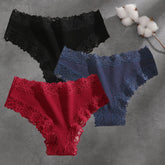 3Pcs Cotton Lace Patchwork Bikini Panties Women Seamless Floral Print Brazilian Pants Low Waist Breathable Female Sexy Lingerie Khamik Shop Online