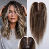 Brown Mixed Blonde Human Hair Toppers Middle Part 100% Remy Human Hair Straight Lace Base Clip in Hairpieces for Women Loss Hair Khamik Shop Online