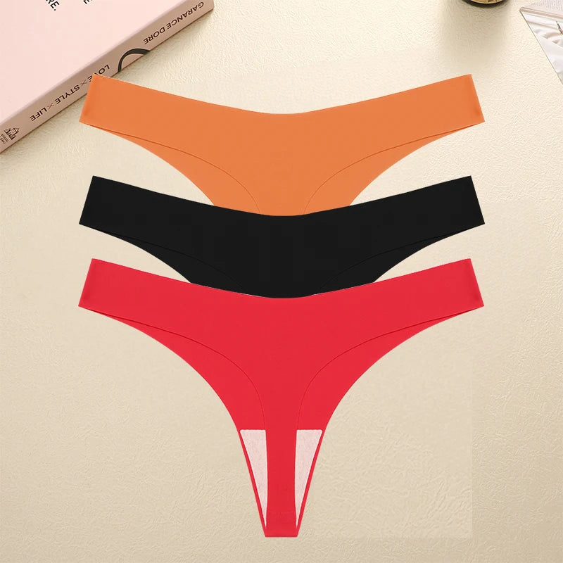 3PCS/SET Sexy G-String Underwear Female T-back Intimates Lingerie Seamless Low Waist Underpants 10 Color Lady Bikini Panty XS-XL Khamik Shop Online