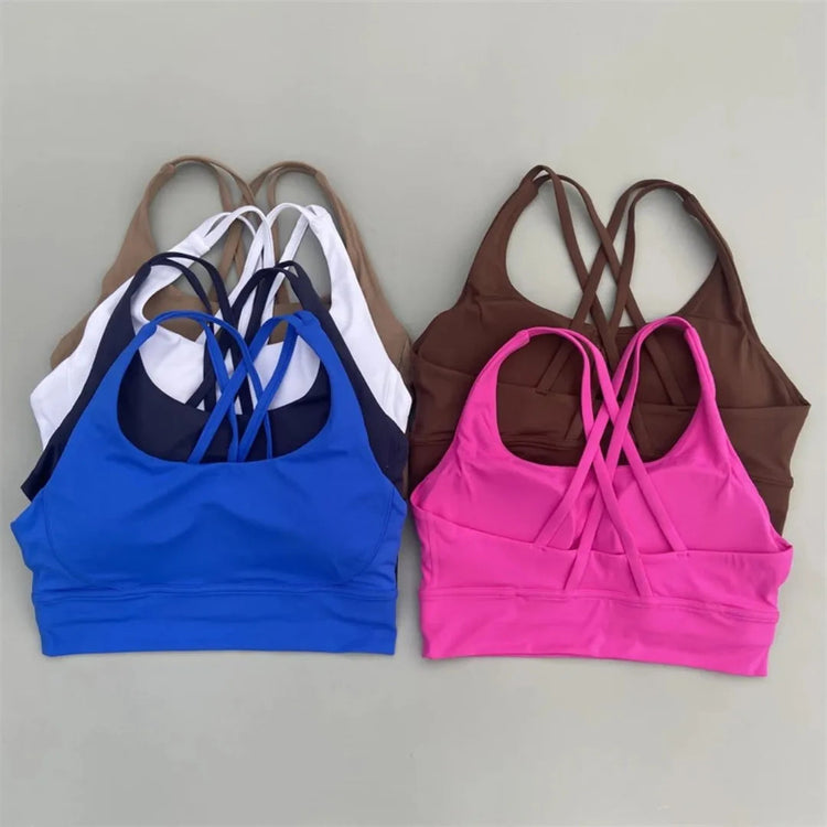 Solid Color Soft Cross Back Women Fitness Bra Tights Yoga Vest High Strength Shockproof Gym Sports Top Push Up With Chest Pad Khamik Shop Online
