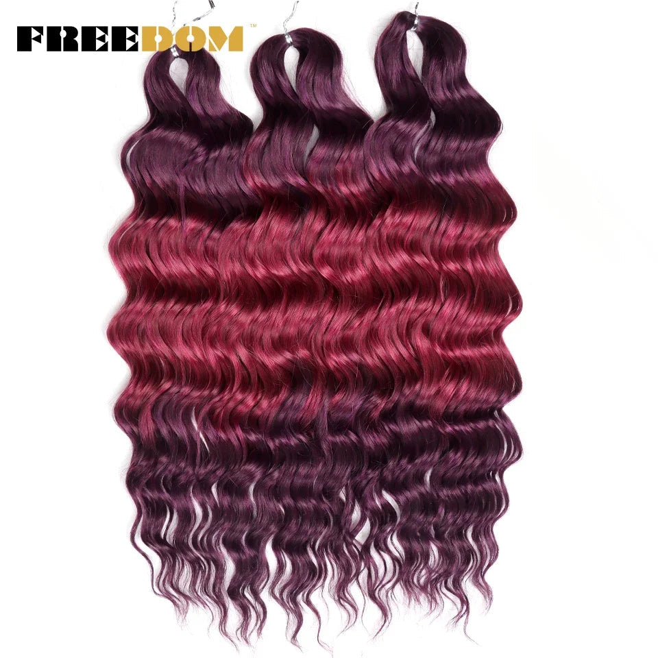 FREEDOM Synthetic Curly Braiding Hair Extensions 24 Inch/60 cm Long Deep Wavy Twist Crochet Braids Hair Ombre Brown Rainbow Hair Khamik Shop Online