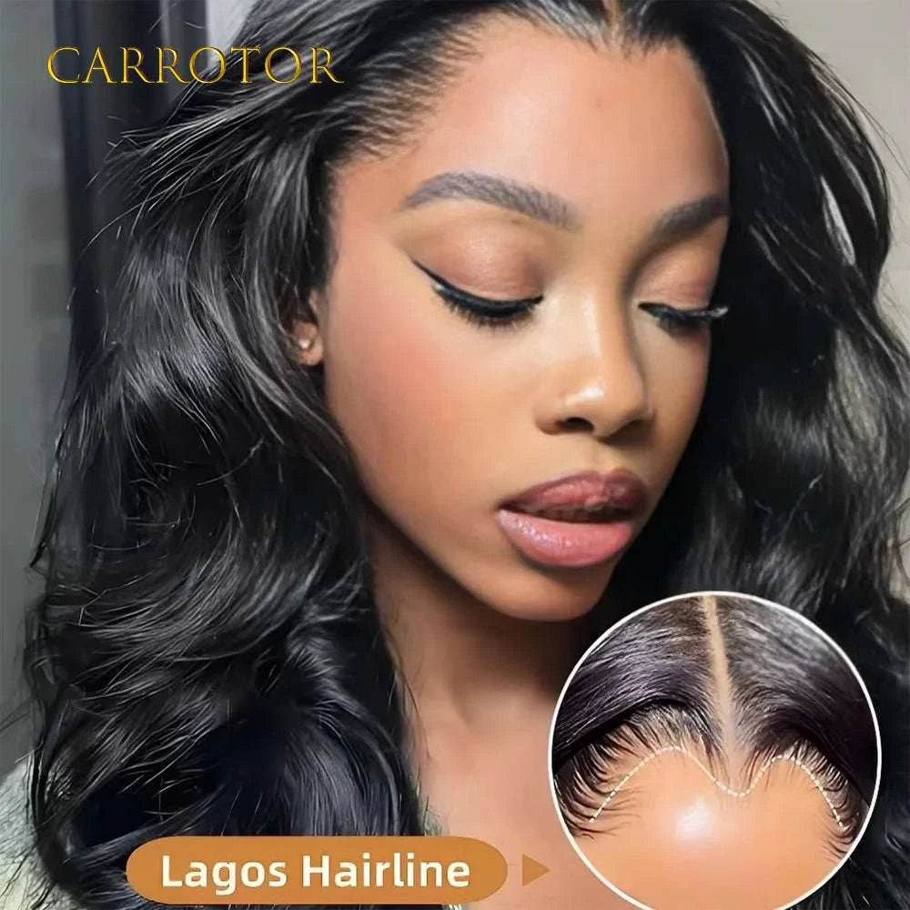 New Trend Lagos Hairline Body Wave 250% Natural Black Color 13x4 Lace Frontal Glueless Wigs Human Hair Pre Plucked Woman Wigs Khamik Shop Online