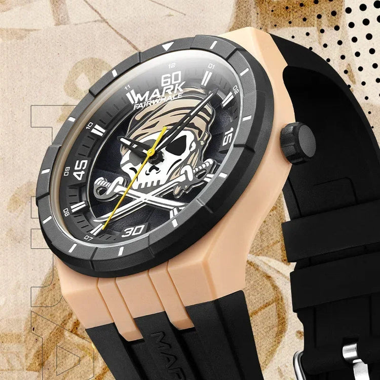 MARK FAIRWHALE Watches for Men 5040 Resin Case Trend Rotating Pirate Dial Silicone Strap Waterproof Quartz Wristwatches Gift Box Khamik Shop Online