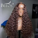 Ultra Fitted Dark Brown 13X6 HD Transparent Lace Full Frontal Wigs Human Hair Water Wave Colored Curly Wigs 100% Human Hair Remy Khamik Shop Online