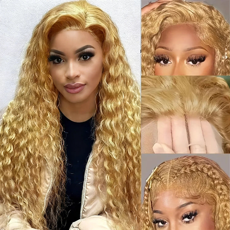 34 38Inch Honey Blonde Wig Human Hair Deep Wave 13x6 Hd Lace Frontal Wig 230 Density Preplucked 