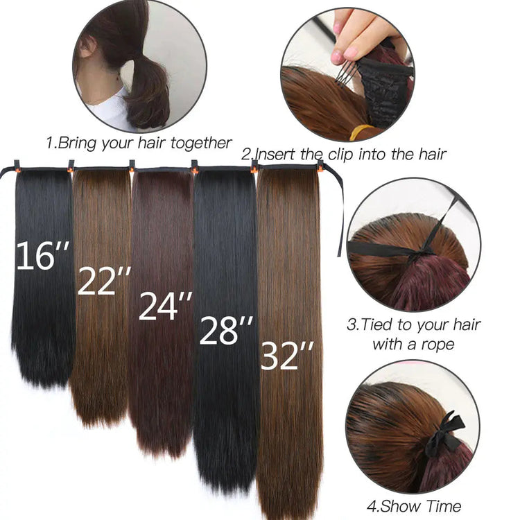 Straight Long Ponytail Extensions 22inch Natural Black Wrap Around Synthetic Hair Piece Pony Tail Hair Hairpieces for Women Girl Khamik Shop Online