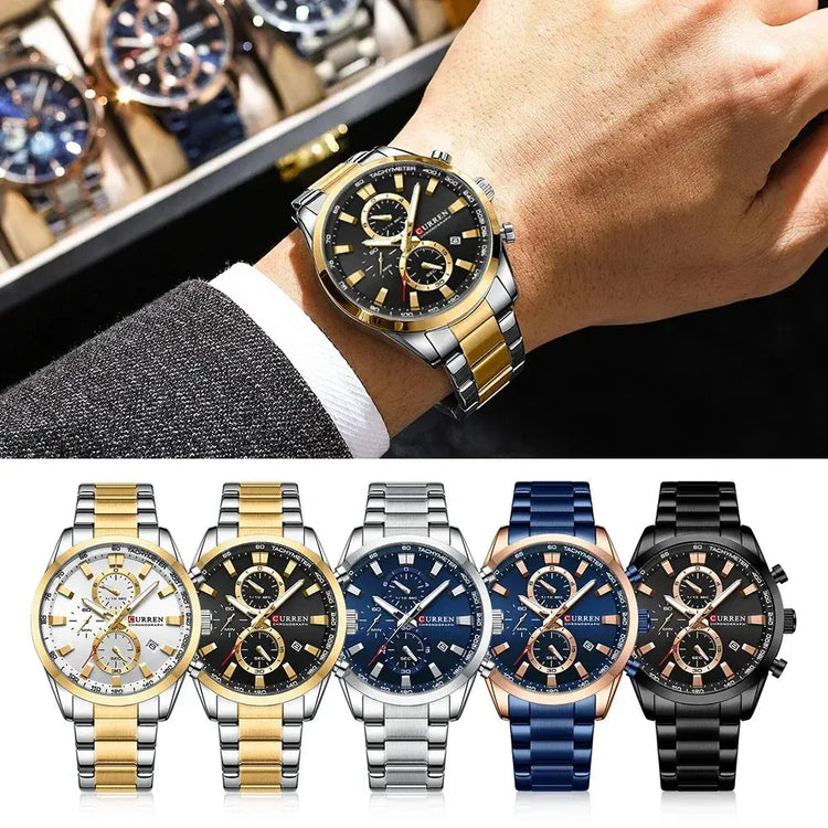 CURREN Casual Quartz Chrono Sport Watches Brands for Men Stainless Steel Bracelet Multifunction Dial 2023 Wristwatch with Date Khamik Shop Online