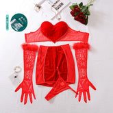 Luxury Lingerie Sexy Red Strapless Love Vest Wrap Hip Dress Set Comfortable See Through Mesh Erotic Four Piece Set Khamik Shop Online