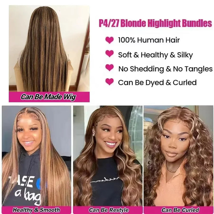 Piano Color 4/27 Straight Bundles Virgin Human Hair Brazilian Hair Weaving Highlight Human Hair 2/3 Bundles Deals For Extensions Khamik Shop Online