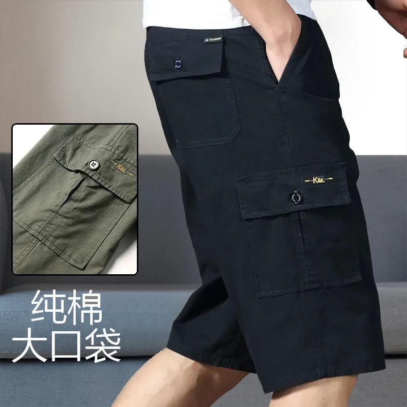 Mens Cargo Shorts Knee Pants Zipper Pocket Summer Cotton Shorts Climbing Jogger Elastic Waist Sports Wear Khamik Shop Online