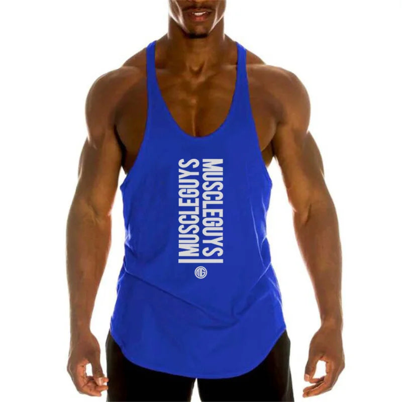 Summer Men Gym Workout Printed Tank Tops Y Back Fitness spaghetti straps Muscle Fit Stringer Sportswear Bodybuilding Cotton Tee Khamik Shop Online