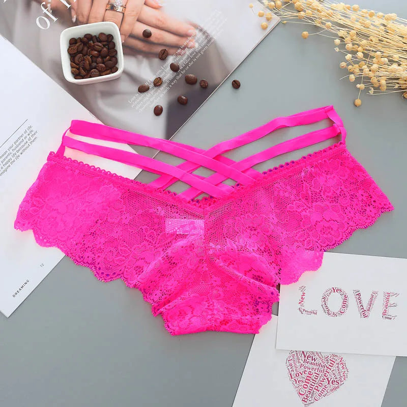 New Arrive Women Sexy Lace Panties Ladies Cross Strap Flower Lace Lingerie Female Briefs Thongs G-String Lingerie Sexy Underwear