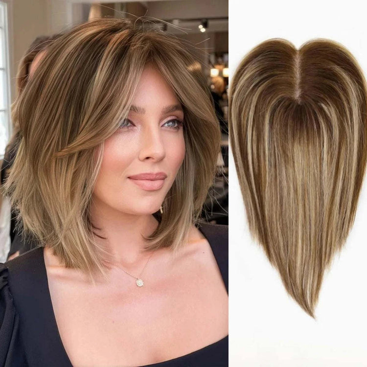 12 Inch Light Brown Ombre Middle Part Lace Front Topper 100% Remy Human Hair Topper Hair Pieces with Clips Extensions for Women Khamik Shop Online