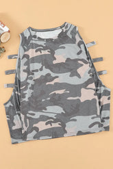 Camouflage Shoulder To Hollow Out Long Sleeve Top Jade