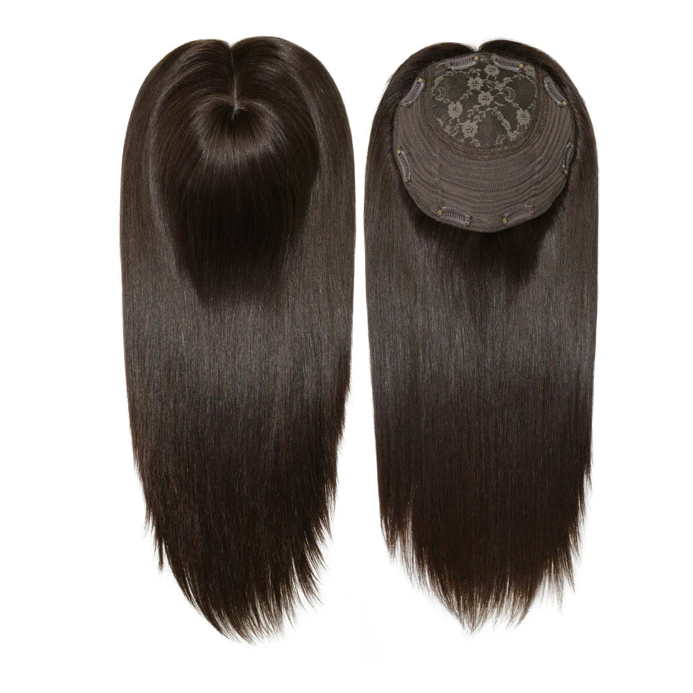 14 Inches Mogolian Cuticle Remy Hair Topper Silky Straight 8x8” Jewish Kosher Human Hairpieces Topper Free Style 120% Density Khamik Shop Online