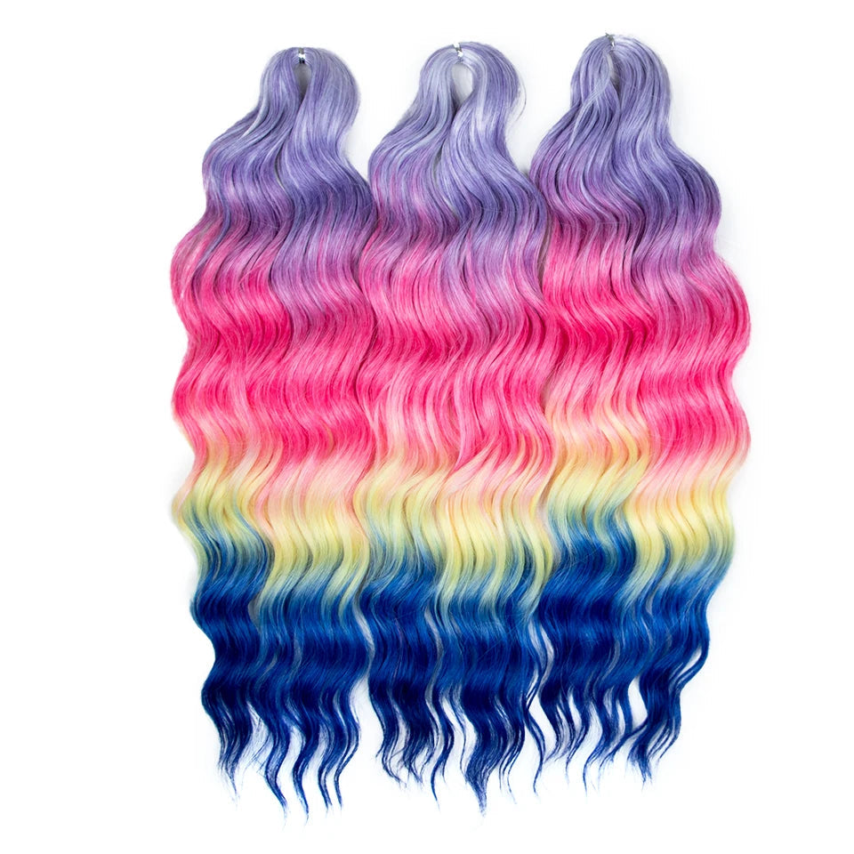 FREEDOM Synthetic Curly Braiding Hair Extensions 24 Inch/60 cm Long Deep Wavy Twist Crochet Braids Hair Ombre Brown Rainbow Hair Khamik Shop Online