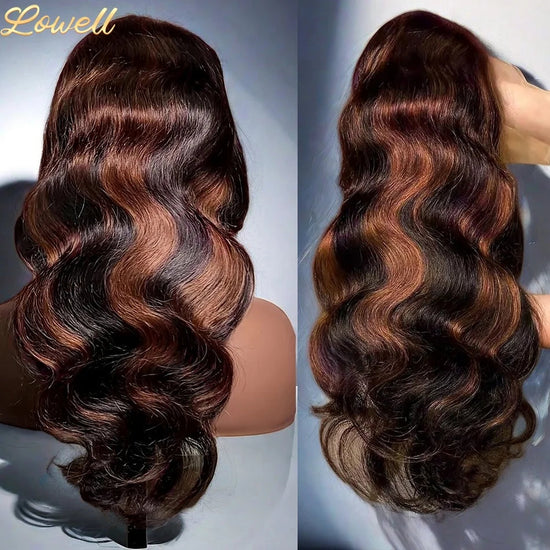 Highlight Body Wave 13x6 HD Omber Lace Front Human Hair Pre Plucked Wig 1B/30 Black Brown Colored Hair 13x4 HD Lace Frontal Wigs Khamik Shop Online