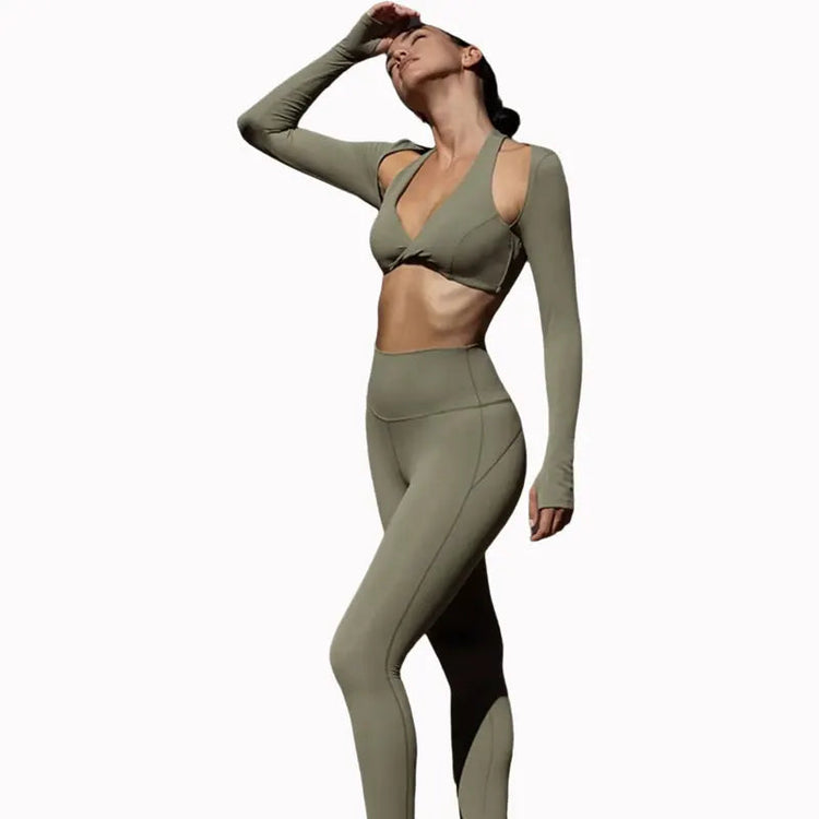 Nude Feel Yoga Long Sleeve Set For Women Pullover Quick-Dry Compression Shirt Outdoor Fitness Activewear Woman Sports Sets Khamik Shop Online