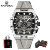 NAVIFORCE Mens Sport Watches 5ATM Waterproof Chronograph Tonneau Silicone Strap Luminous Casual Quartz Male Wristwatch Gifts box Khamik Shop Online
