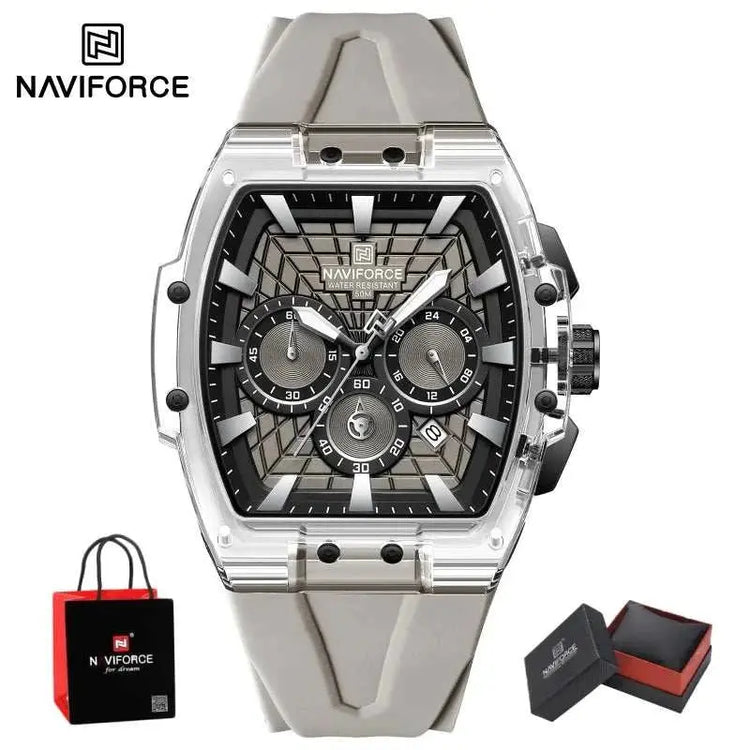 NAVIFORCE Mens Sport Watches 5ATM Waterproof Chronograph Tonneau Silicone Strap Luminous Casual Quartz Male Wristwatch Gifts box Khamik Shop Online