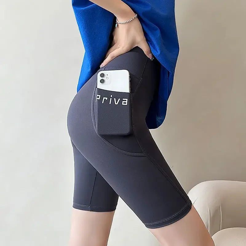 1 Piece Summer Thin Shark Skin Shorts 5 Inch Pocket Women Outdoor Gym Bike Riding High Waist Tummy Control Butt Lift Khamik Shop Online
