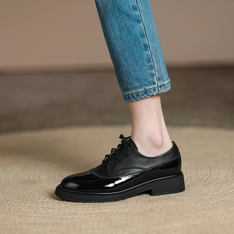 2026 Lace Up Single Women Fashion Platform Shoes Mixed Color Spring Autumn Casual Shoes Women Genuine Leather Pumps Women Shoes Khamik Shop Online