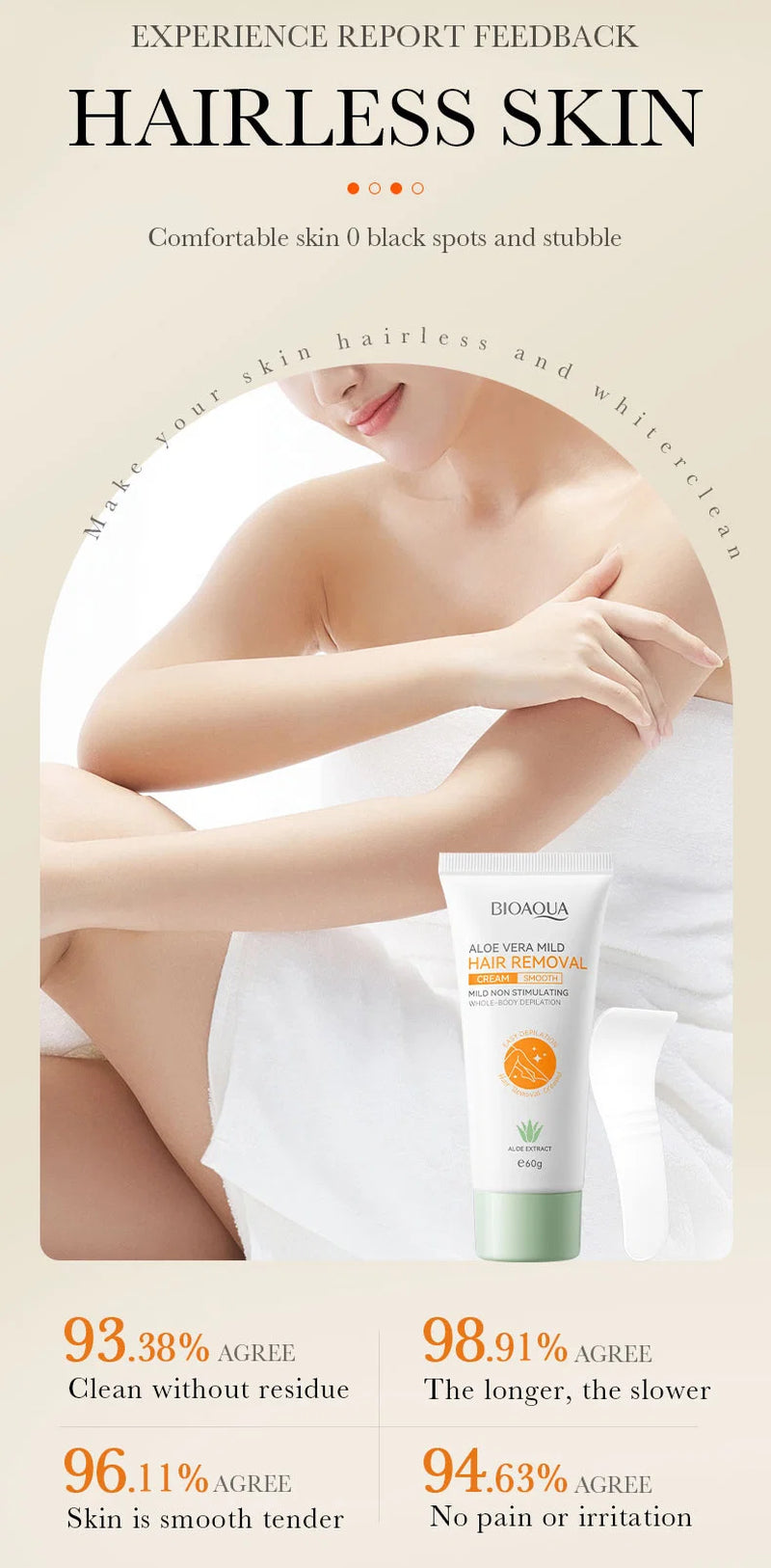 Aloe Vera Hair Removal Cream, Natural Underarm & Full Body Hair Remover, Skin Soothing & Moisturizing Depilatory Cream