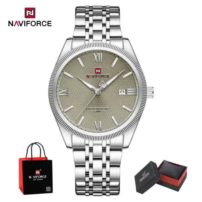 NAVIFORCE Men Elegant Business Stainless Steel Watch 30M Waterproof Luminous Hands Japan Movement Wristwatch Gifts box Khamik Shop Online