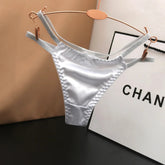 Sexy Silk Satin Thongs Hollow Out Fashion Solid Color Panties Cotton Crotch Low Waist Breathable Pure Color Women&