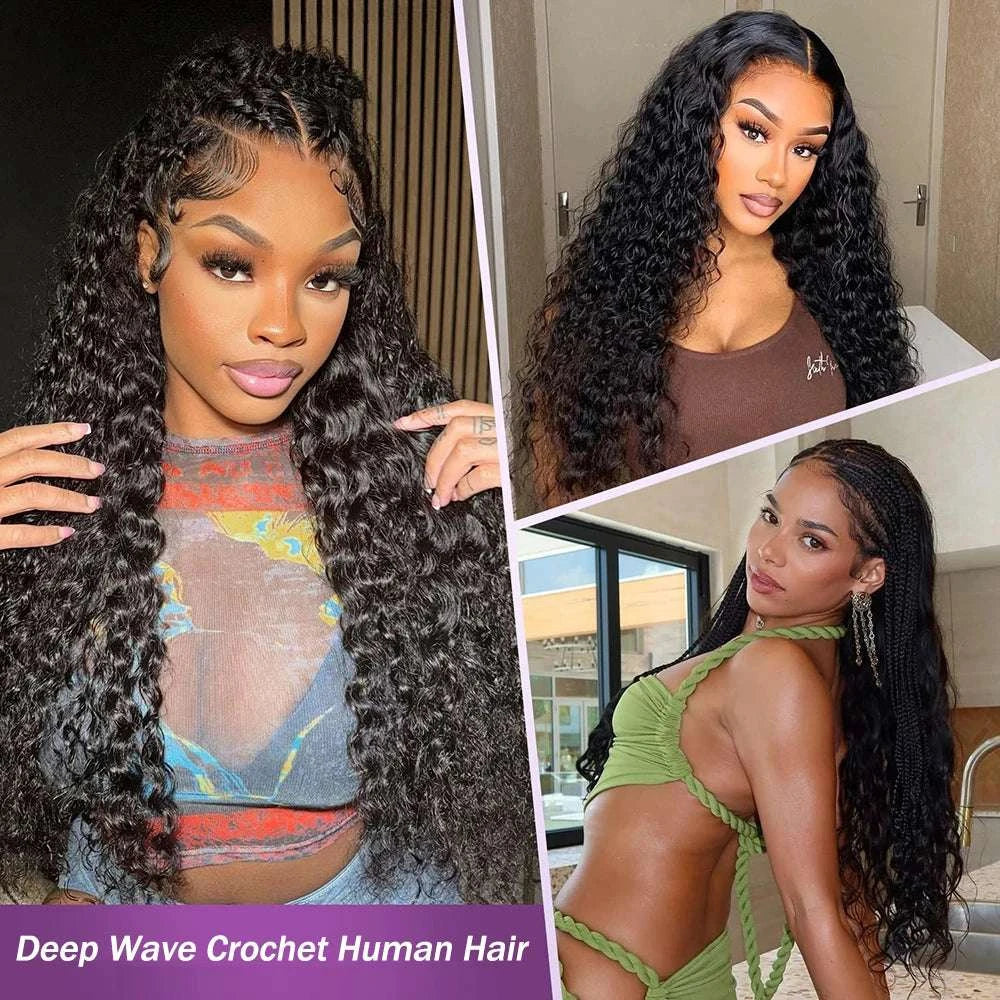 Geeta 100% Human Hair Feather Crochet 12A 240g 300g Deep Wave Pre-Separated Feather Crochet Invisible Crochet Hair Extensions Khamik Shop Online