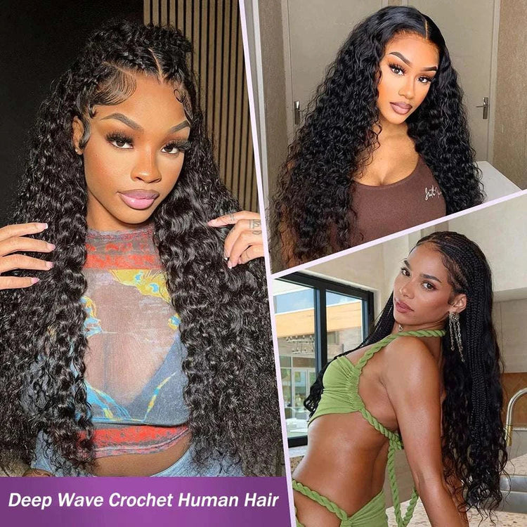 Geeta 100% Human Hair Feather Crochet 12A 240g 300g Deep Wave Pre-Separated Feather Crochet Invisible Crochet Hair Extensions Khamik Shop Online