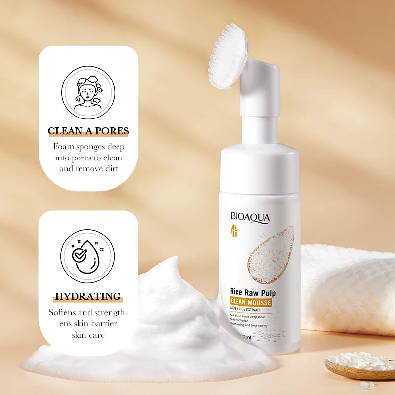 BIOAQUA White Rice Facial Cleanser Whitening Deep Cleansing Face Massage Moisturizing Anti-Aging Face Wash Foam Facial Cleanser