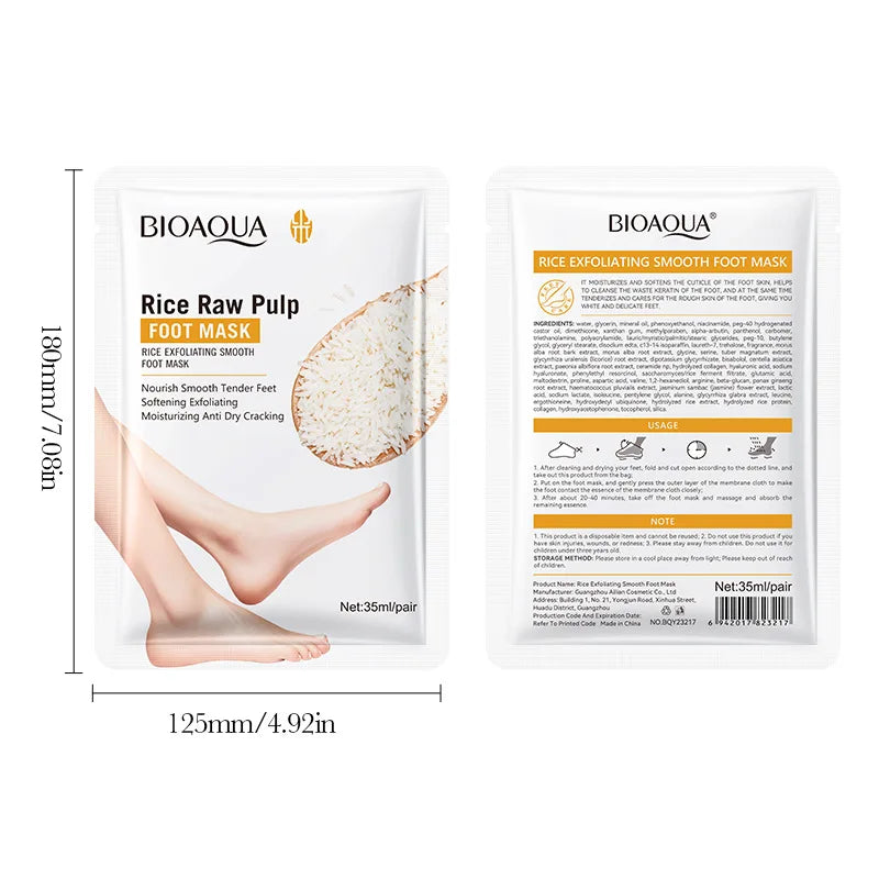 BIOAQUA White Rice Foot Mask anti Wrinkle Moisturizing Foot Peeling Mask Exfoliating Feet Spa Pedicure Exfoliant Feet Skin Care