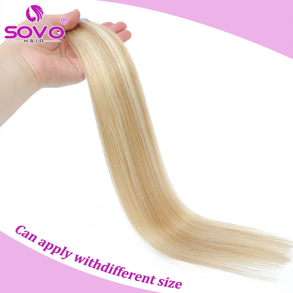 SOVO Tape in Hair Extensions 100% Remy Human Hair 20 Inch  20pcs  Balayage Skin Weft Tape in Extensions  12-26 inch Khamik Shop Online