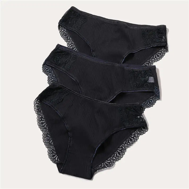 3PCS/Set 6 Color Women Panties Cotton Lace Briefs Solid Color for Female Striped Sexy Cotton Underwear Lingerie Low Waist Flower Khamik Shop Online