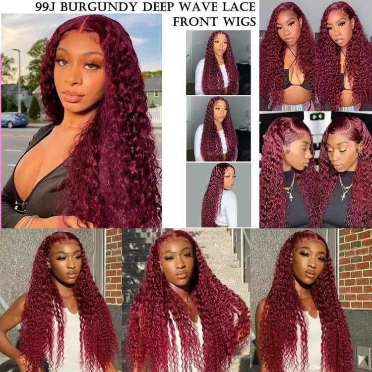 99J Burgundy Red Bone Straight Human Hair Wig 13x6 13x4 HD Transparent Lace Front Wig 200% Density 30 40 Inches Brazilian Cuticle Aligned Remy Hair Pre Plucked Baby Hair Glueless Wig Natural Hairline Soft Silky Long Wigs for Women Daily Party Wear Khamik Shop Online