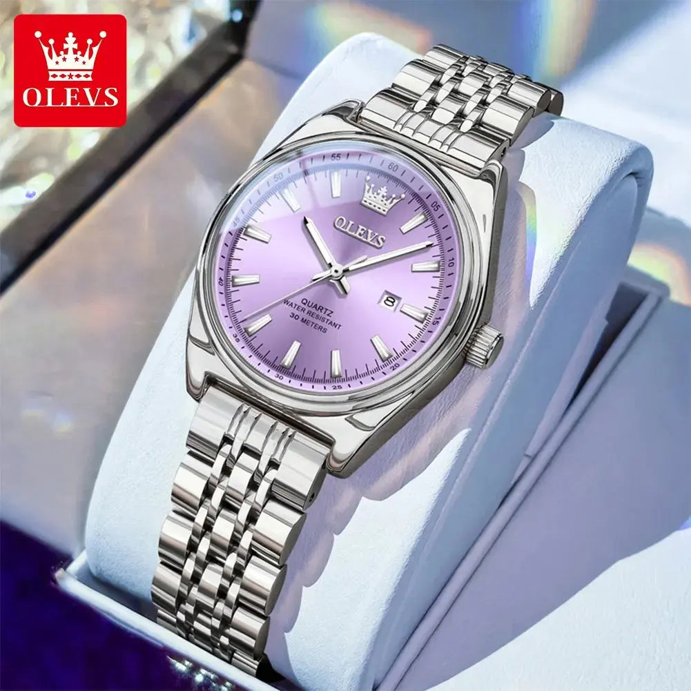 OLEVS New 3703 Watches Woman Elegant Quartz Watch Waterproof Luminous Stainless Steel Date Watches Woman Bracelet Gifts Box Khamik Shop Online