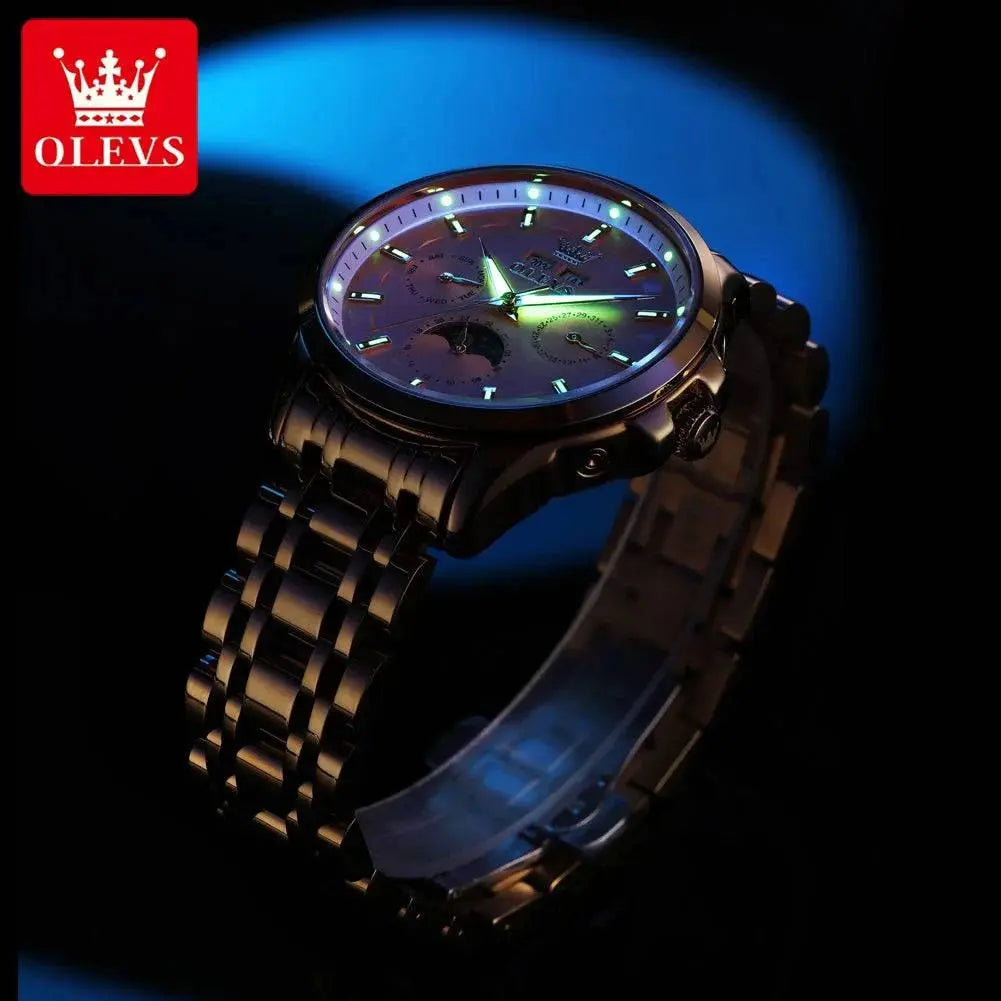 OLEVS 7070 Automatic Watch Men Moon phase Waterproof Men Watches Stainless steel Luxury Mechanical Watch for Men Khamik Shop Online