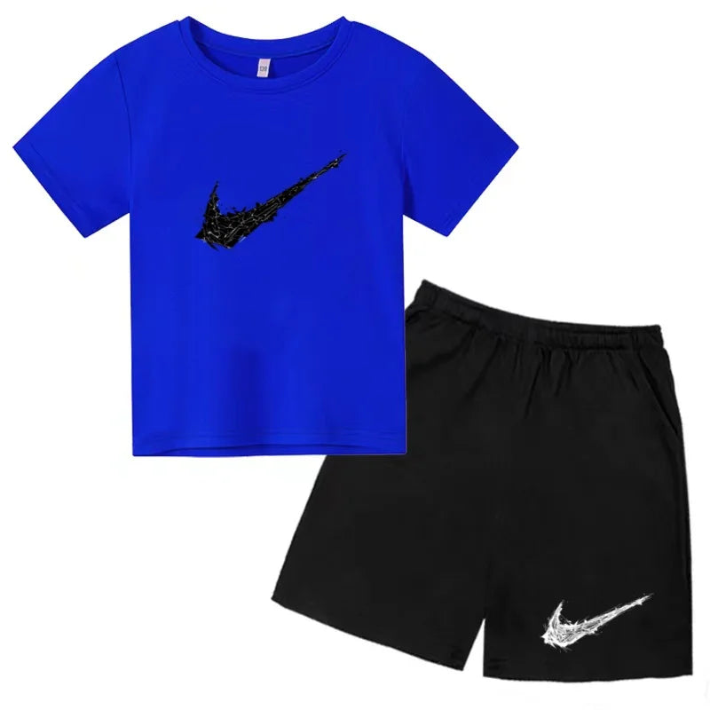Summer Brand White T-shirt+Shorts Two-piece Set Kids New Clothing Fashion Letter Boy Girl3-13Yrs Sports Short-sleeved Casual Set Khamik Shop Online