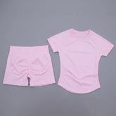 AURA SHARK 2 Piece Yoga Set Women Seamless Short Sleeve T Shirt High Waist Shorts Fitness Workout Clothes Gym Suit Activewear Khamik Shop Online