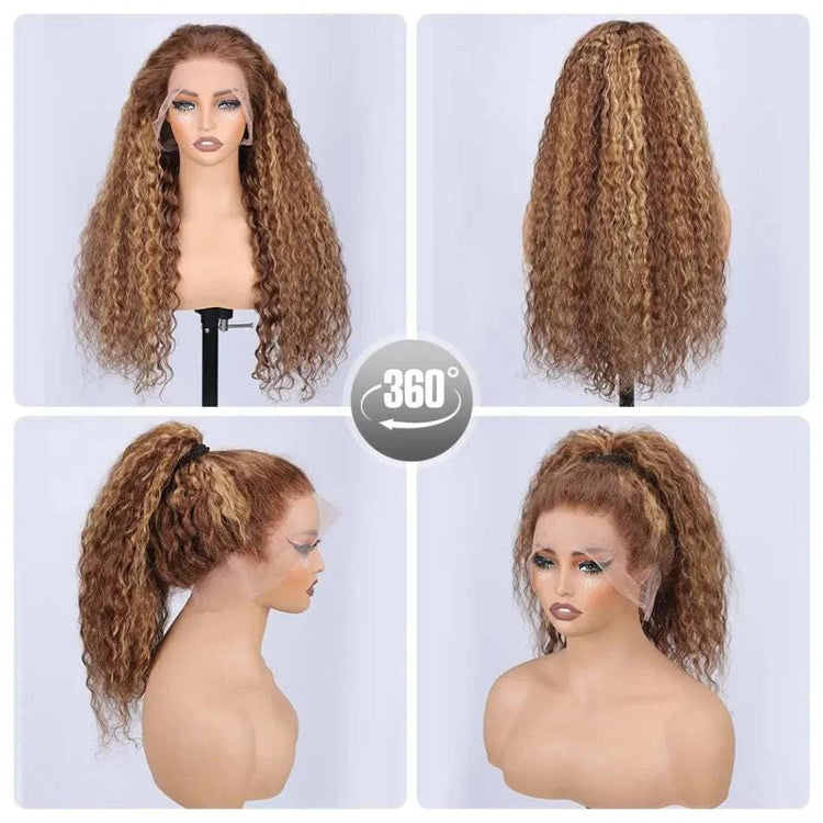 Highlight Ombre Hidden Strap 360 Drawstring Wigs Human Hair Pre Plucked Pre Bleached 260 Density Deep Wave Full Lace Frontal Wig Khamik Shop Online