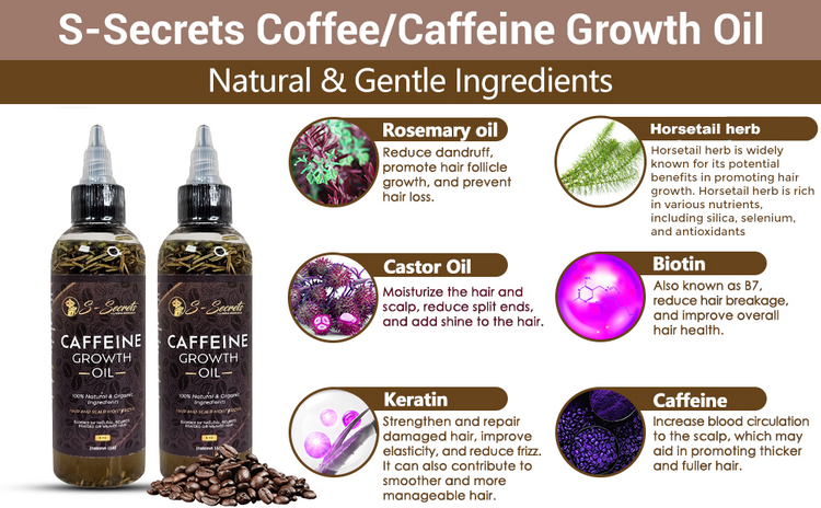 Caffeine Hair Growth Oil 2oz - Hair Growth Oil For Thinning, Balding Taupe Snowdrop