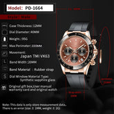 PAGANI DESIGN Men Quartz Chronograph Watch RoseGold Case Black Ceramic Bezel Brown Dial Rubber Strap Waterproof Sports watch+box Khamik Shop Online