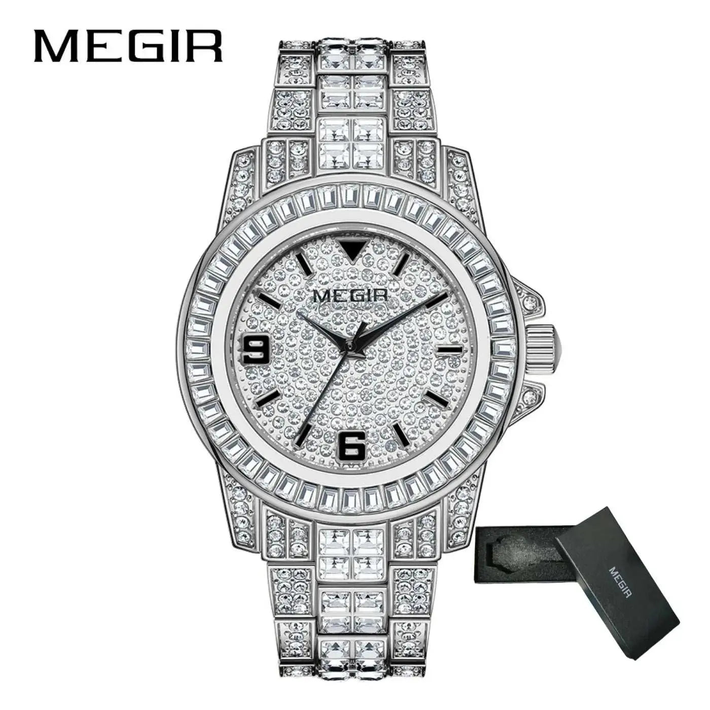 MEGIR Luxury Diamond Watches Unisex Fashion Analog Quartz Watch Bracelet Wristwatch Men Rhinestone Strap Relogios Masculino Khamik Shop Online
